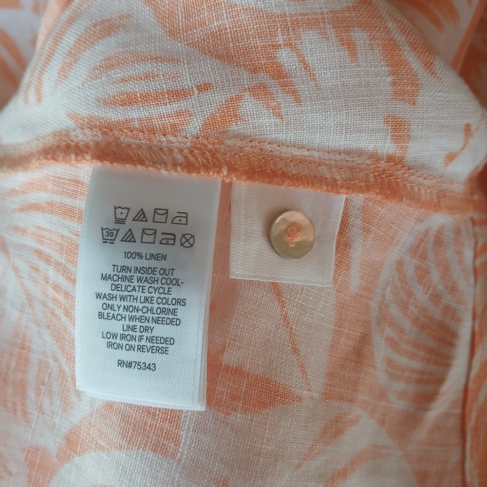 Tahari Sleeveless Orange & White Tropical Print Linen Midi Dress Small - Picture 8 of 8